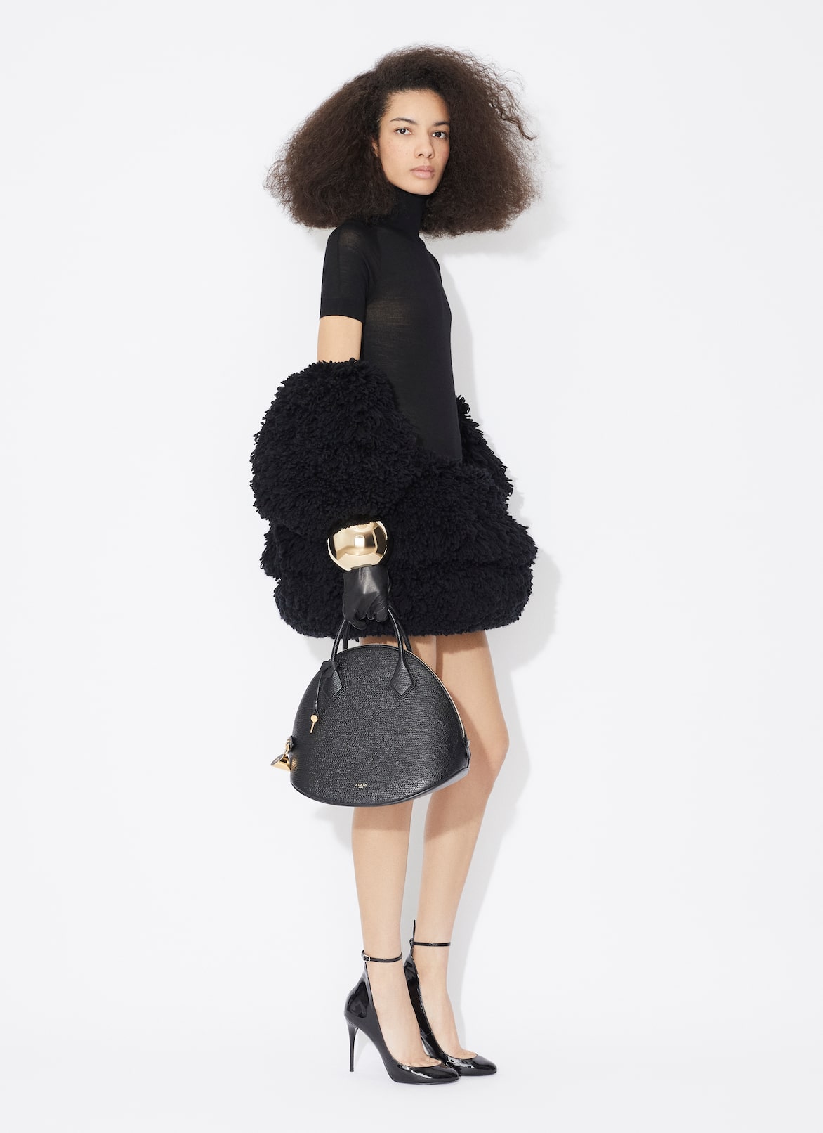 SHORT SLEEVE BODY IN SHEER WOOL KNIT ALAÏA BLACK SHORT SLEEVE BODY IN SHEER WOOL KNIT